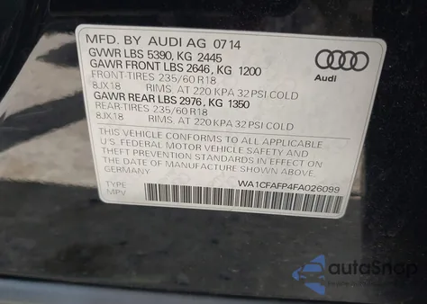 2015 Audi Q5 2.0T Premium из США, поврежденный, VIN WA1CFAFP4FA026099
